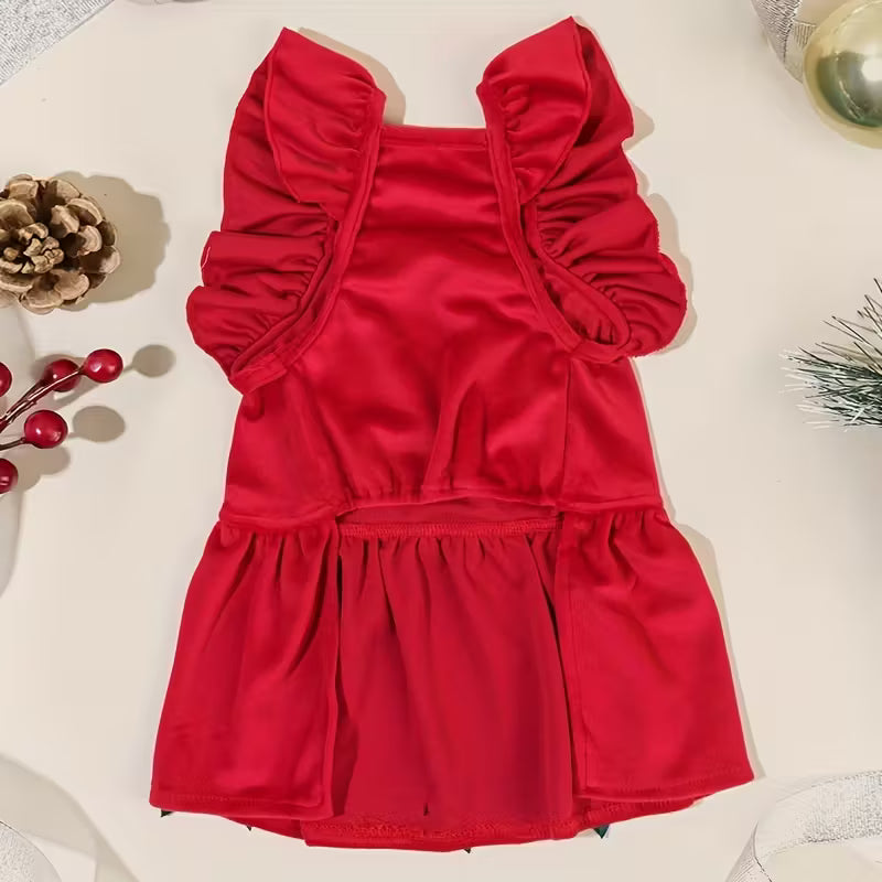 Red Cat Dress with Ruffled Bodice & Flared Bow
