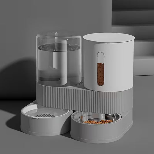 Automatic Pet Feeder Bowl Cat Water Dispenser Combo