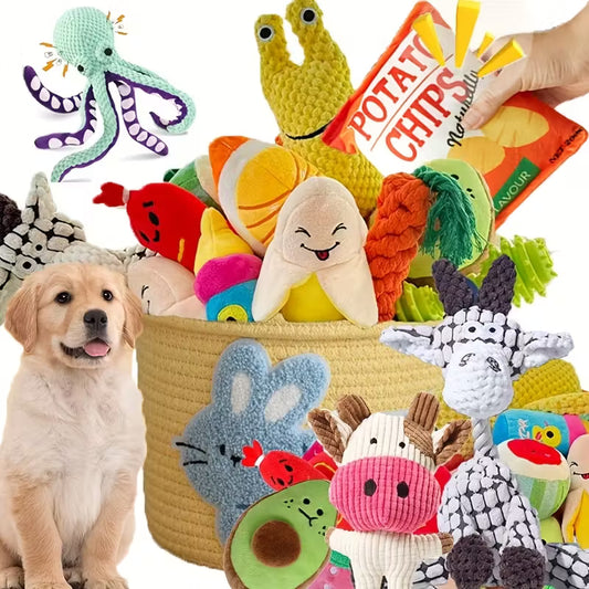 Pet Plush Toy Set, Small Dog Squeaky Toys Pack of 16