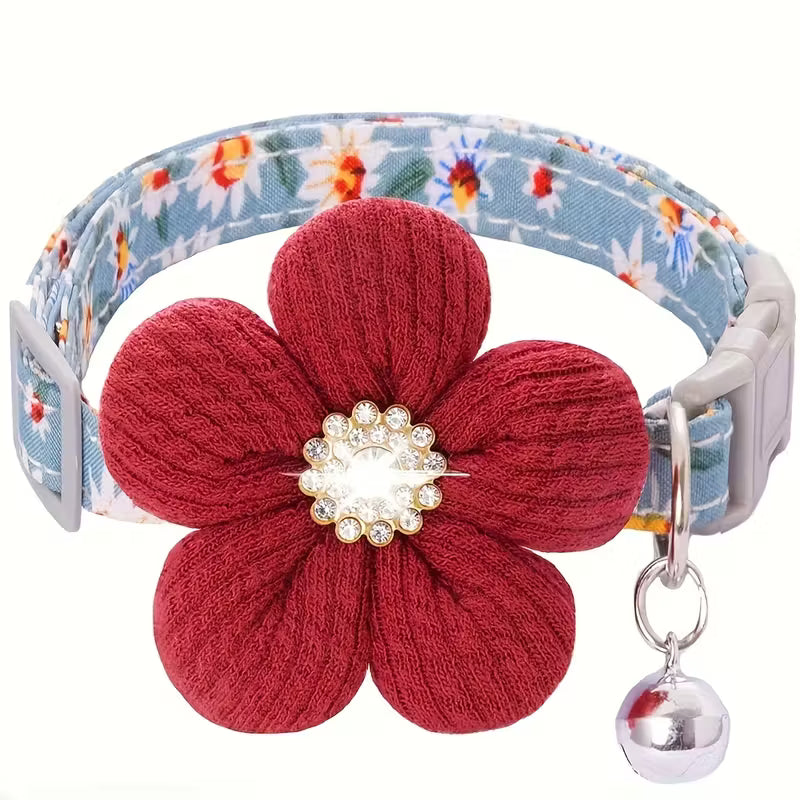 Floral Collar with 3D Flower Charm and Bell