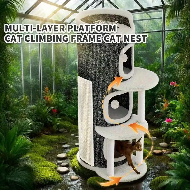 Sturdy 3-Tier Round Cat Tree Tower with Soft Carpeted Platforms & Multi-Level Perches