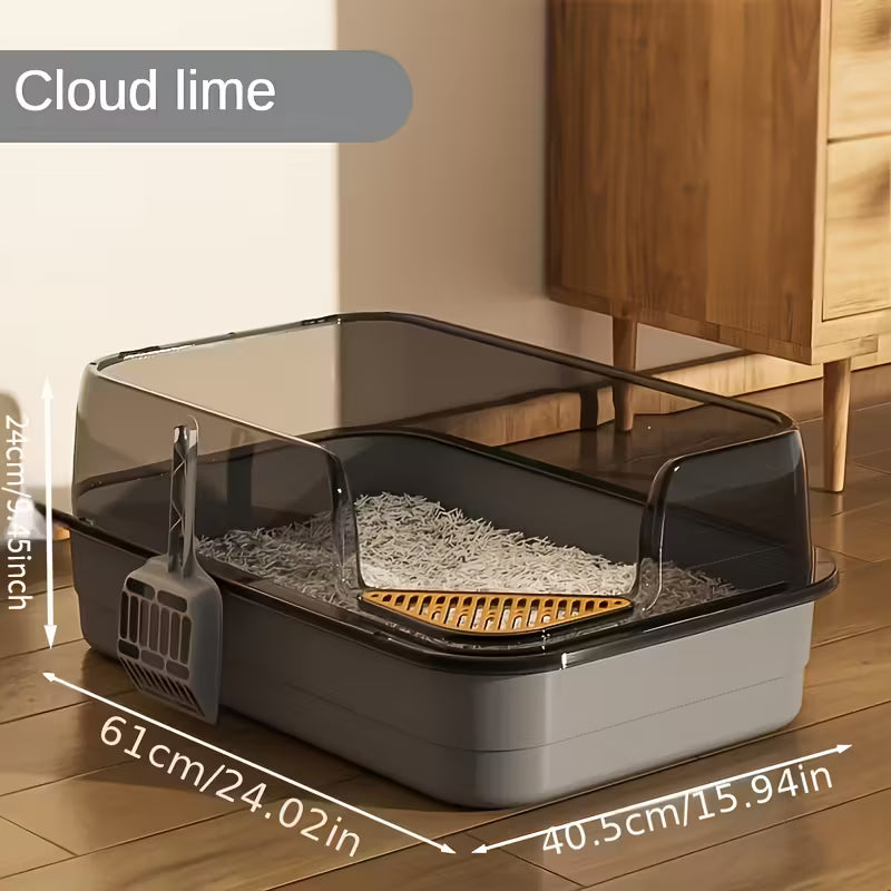 Extra Large Half-Closed Cat Litter Box with High Fence