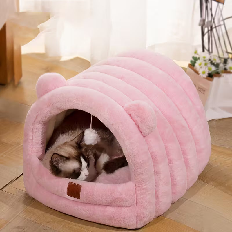 Cat House Pink Semi-Enclosed Pet Bed