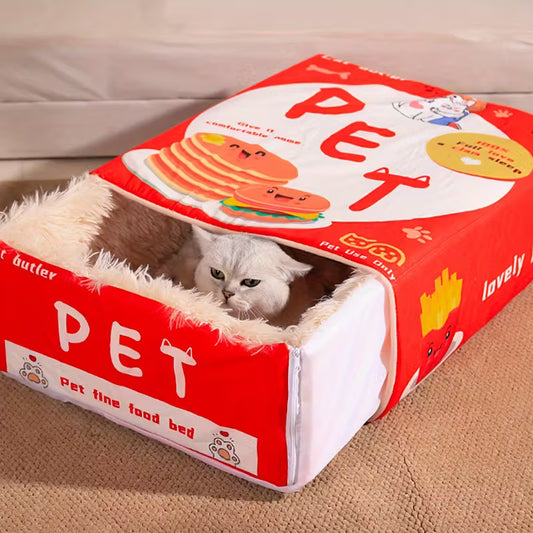 Rectangular Fully Enclosed Cat Bed with Snack Box Design
