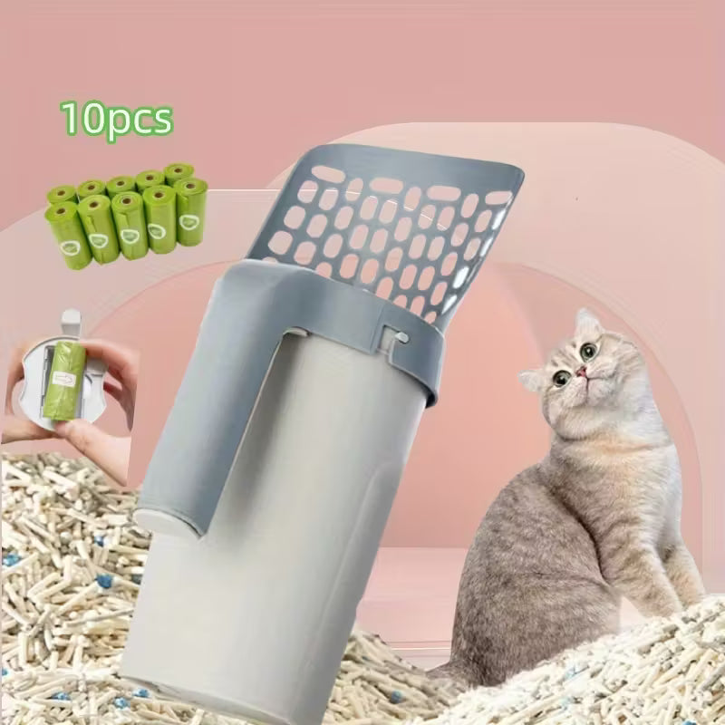Cat Litter Scoop Set with Integrated Waste Bag Dispenser