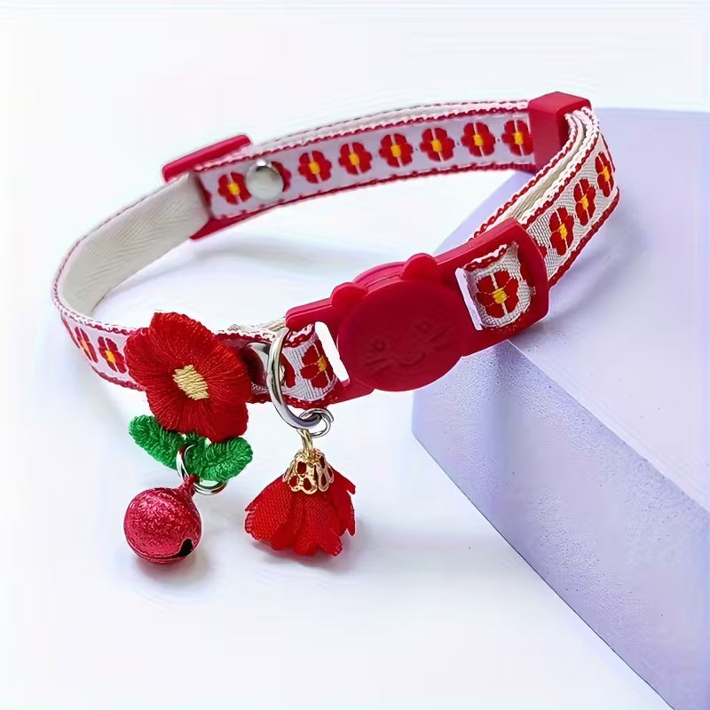 Embroidered Floral Polyester Fiber Cat Collar