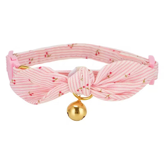 Pink & White Striped Bow Design Pet Collar