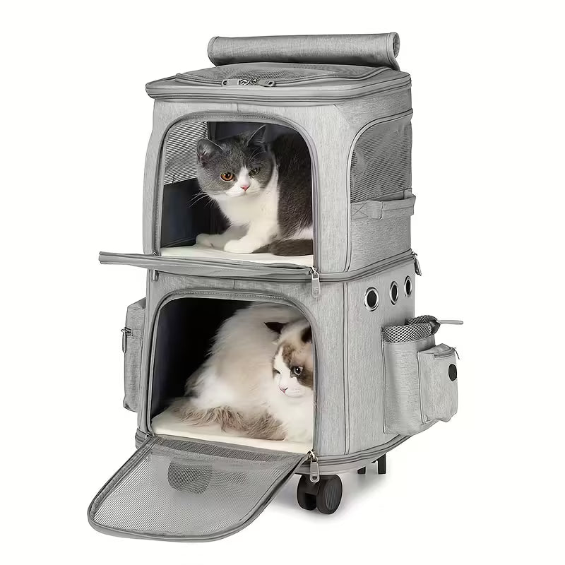 Double-Layer Pet Rolling Pet Carrier Backpack