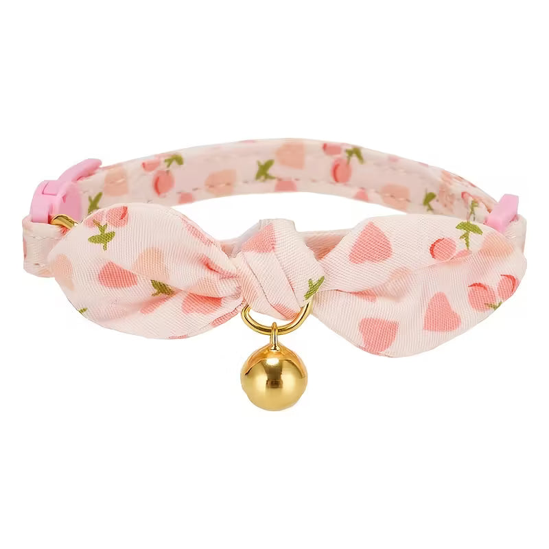 Pink & White Striped Bow Design Pet Collar