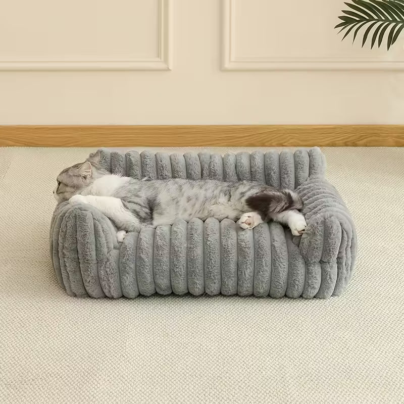 Plush Grey Cat Sofa Bed