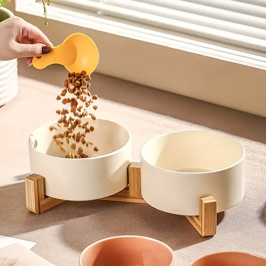 Raised Double Cat Bowl White Set for Pets