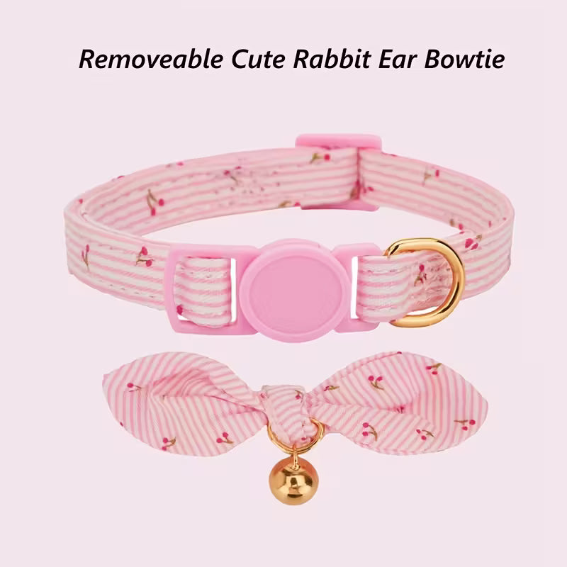 Pink & White Striped Bow Design Pet Collar