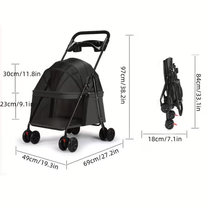 3-in-1 Premium Foldable Pet Stroller for Small Dogs & Cats