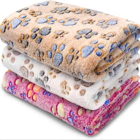 3-Pack Soft Plush Pet Blankets with Paw Print Design
