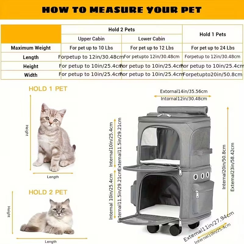 Double-Layer Pet Rolling Pet Carrier Backpack