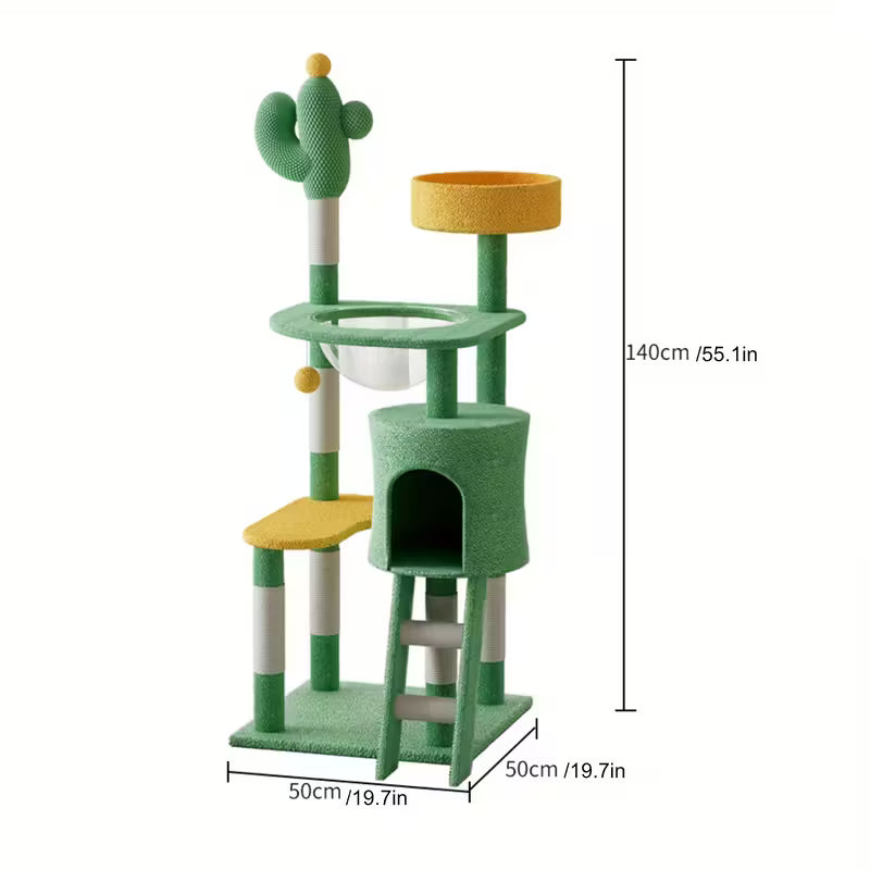 Cactus Multi-Level Cat Activity Tree with Scratching Posts, Hammock & Cat Cave Condo