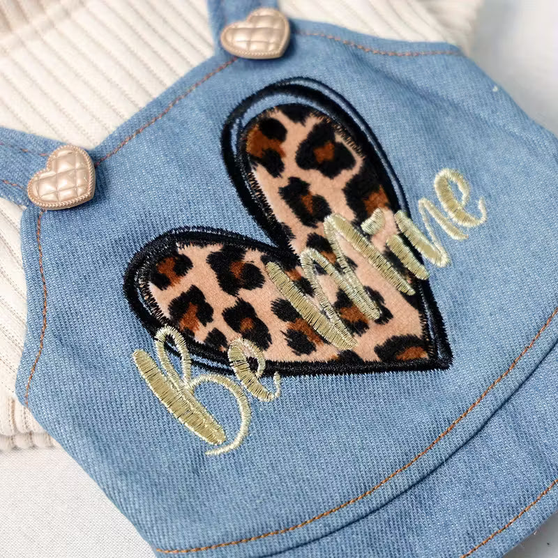 Cute denim overall Cat Top with heart BE MINE