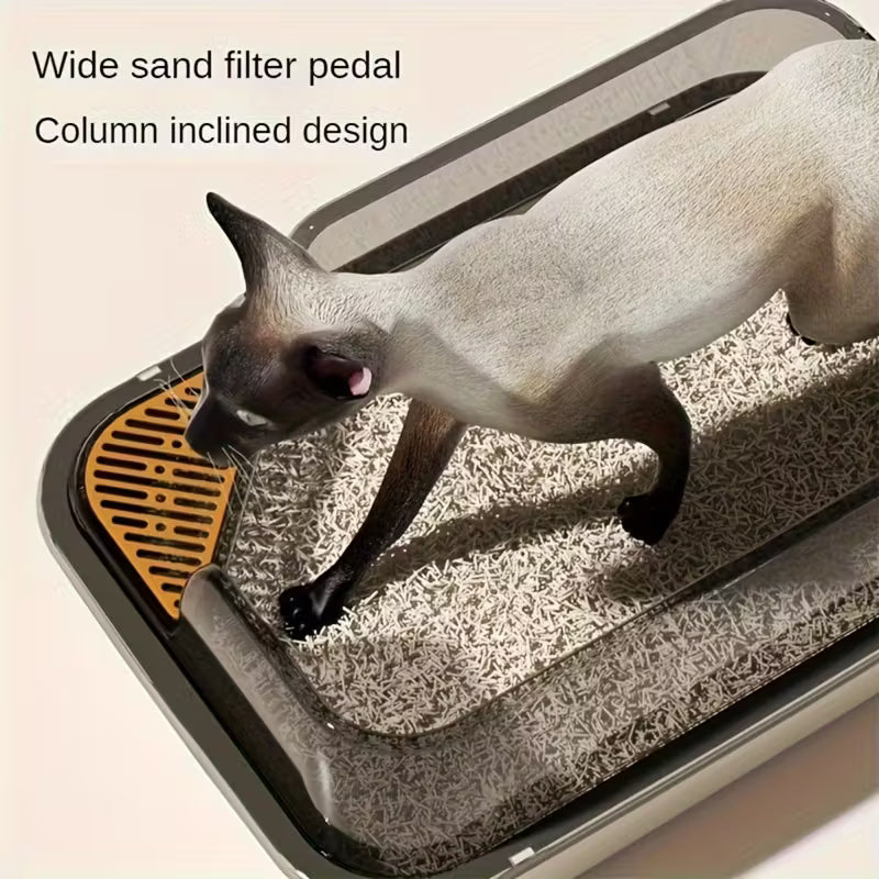 Extra Large Half-Closed Cat Litter Box with High Fence