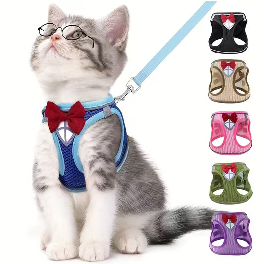 Cat Harness with Bowtie and Leash Set