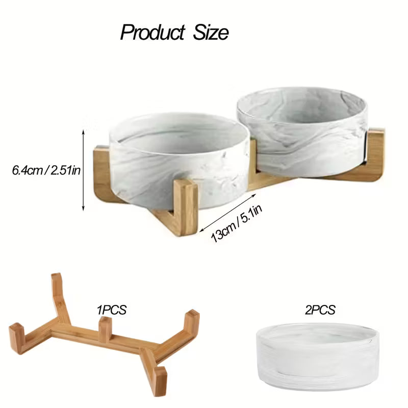 Ceramic Marble Elevated Pet Food And Water Bowl