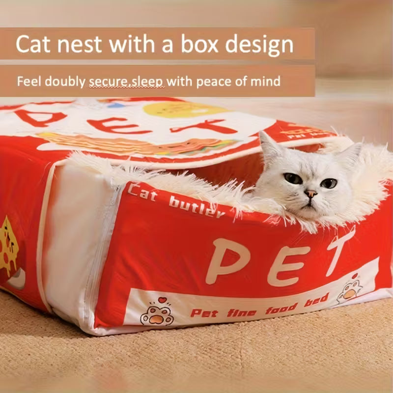 Rectangular Fully Enclosed Cat Bed with Snack Box Design