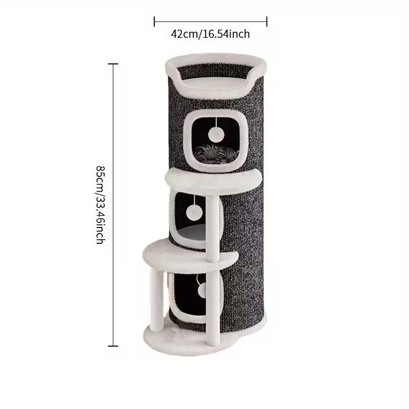 Sturdy 3-Tier Round Cat Tree Tower with Soft Carpeted Platforms & Multi-Level Perches