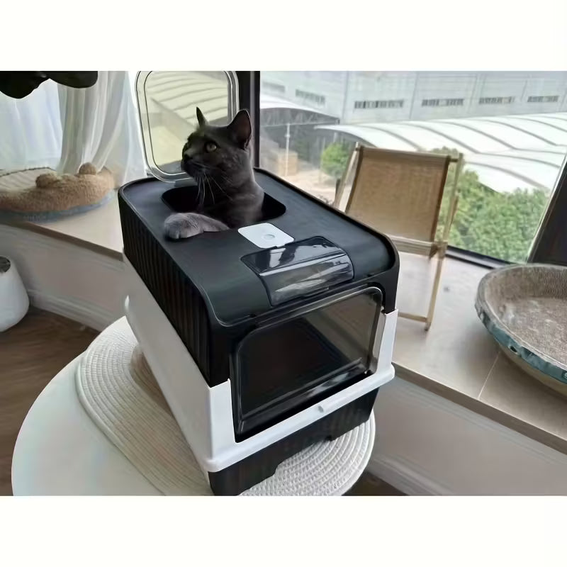 Cat Litter Box Flap Door and Top Entry with Litter Drawer