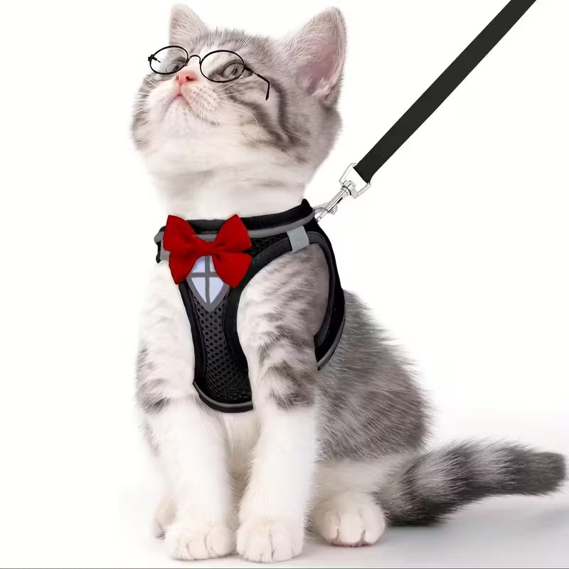 Cat Harness with Bowtie and Leash Set