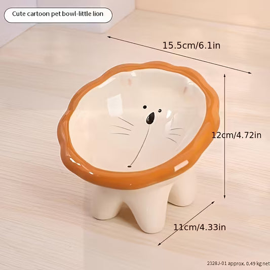 Little Lion Raised Ceramic Cat Bowl with Stand