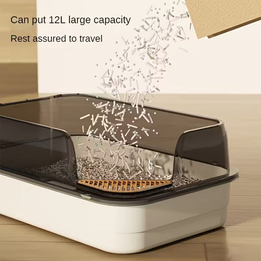 Extra Large Half-Closed Cat Litter Box with High Fence