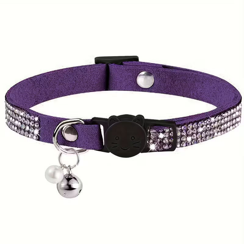 Cute Soft Rhinestone Cat Collar with Bell