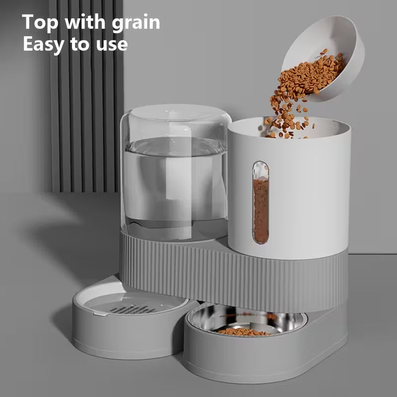Automatic Pet Feeder Bowl Cat Water Dispenser Combo