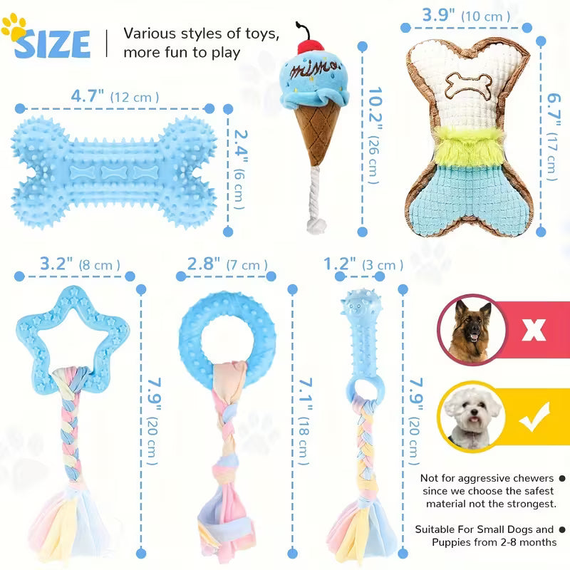 Cute Soft Rubber Pet Chew Toy Set of 9