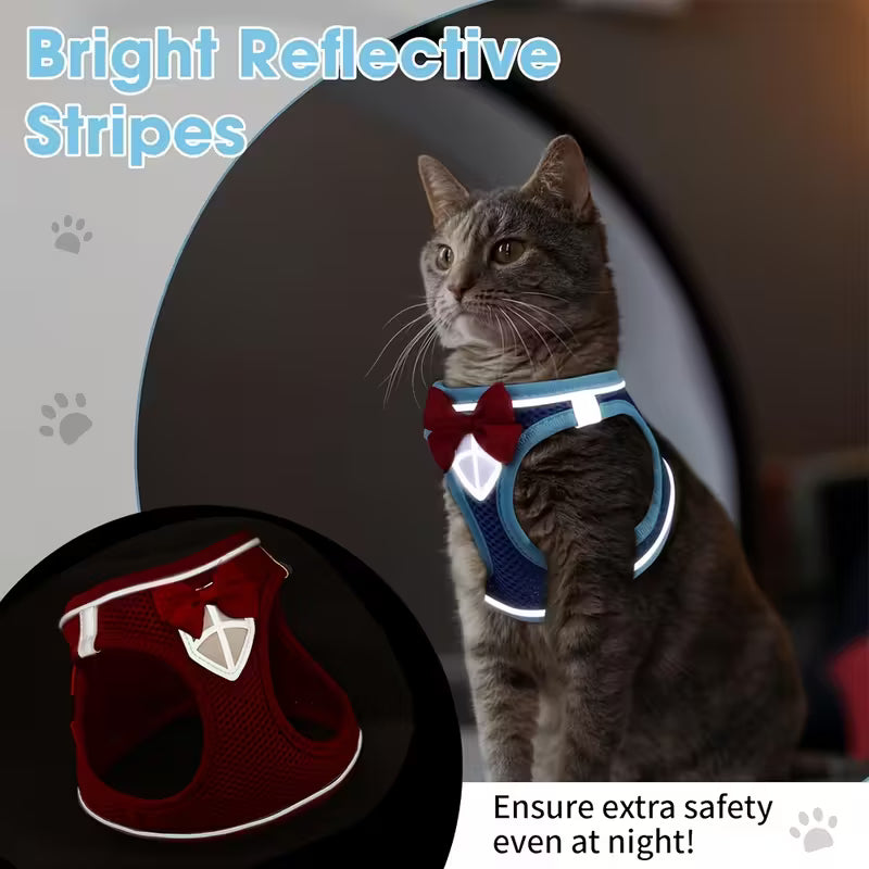 Cat Harness with Bowtie and Leash Set