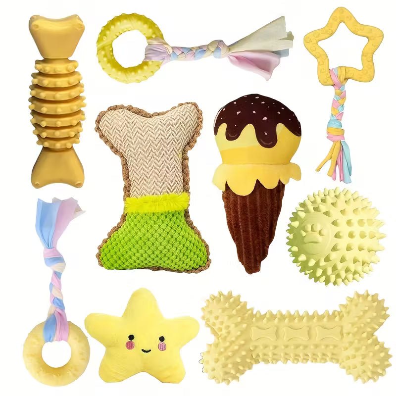 Cute Soft Rubber Pet Chew Toy Set of 9