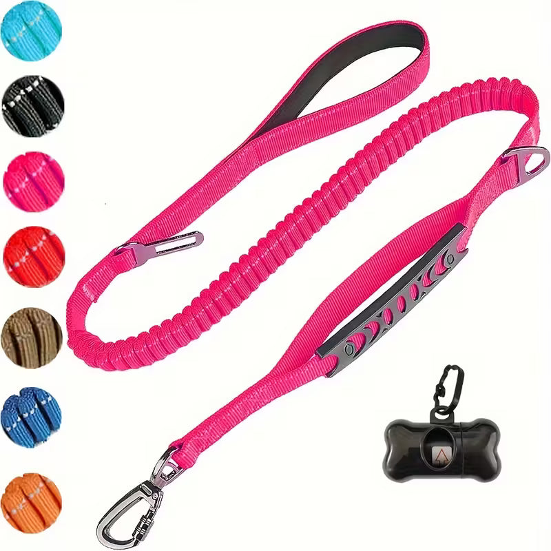 Elastic Shock-Absorbing Dog Leash with Poop Bag Holder