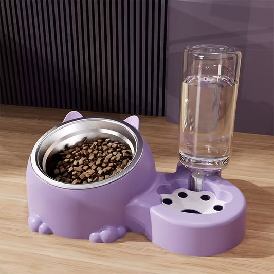 Elevated Purple Cat Double Bowl With Water Dispenser