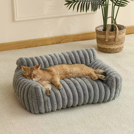 Plush Grey Cat Sofa Bed