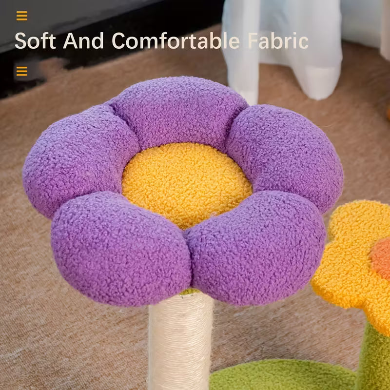 Flower Cat Tree, Sisal Rope Scratching Post With Plush Base