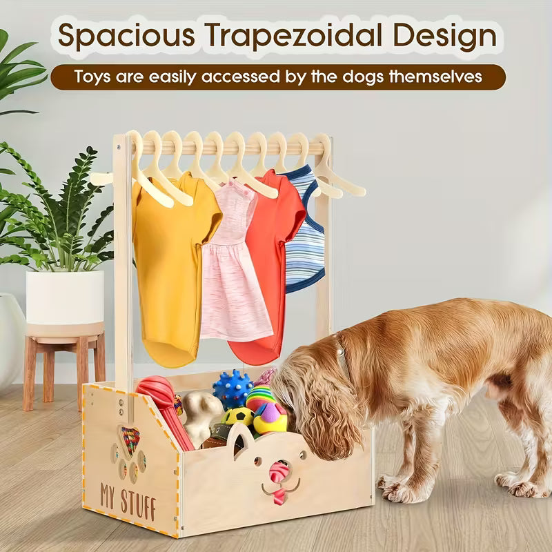 Wooden Pet Closet Organizer with Hanging Rack and Storage Box