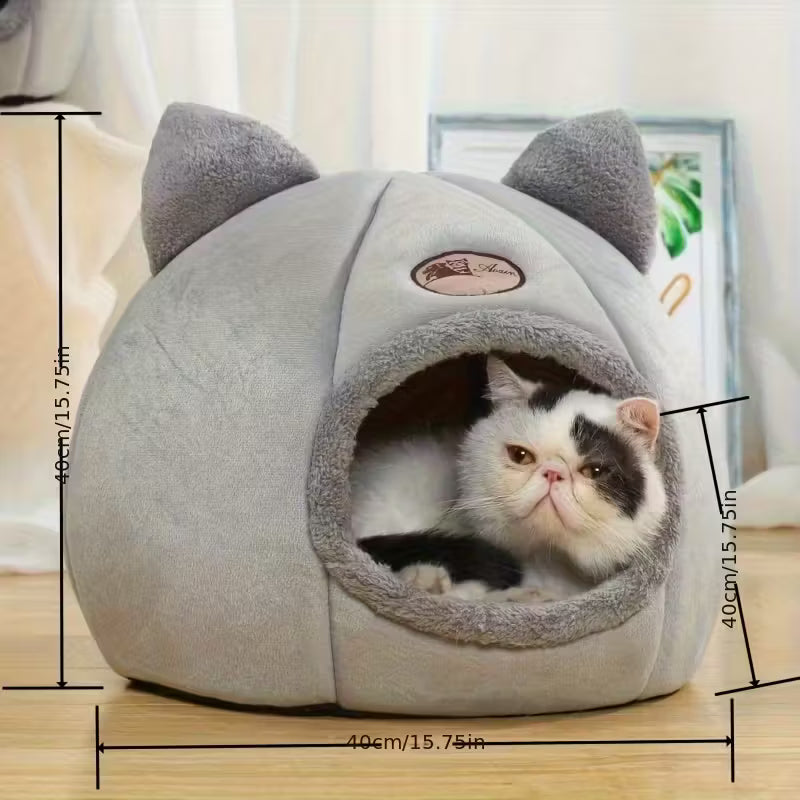Cozy Grey Cat Cave Bed