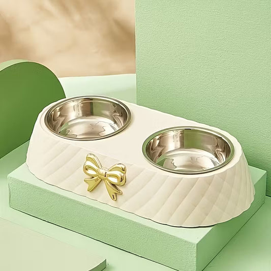 Fashionable Bow White Pet Bowl