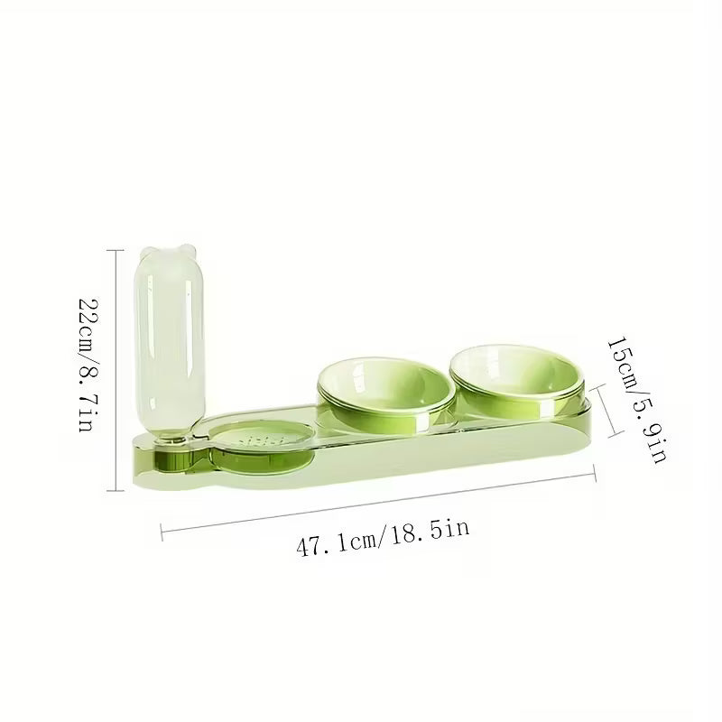 Transparent Green Cat Feeder & Water Dispenser Set