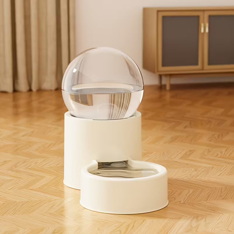 Automatic Beige Cat Feeder and Water Dispenser Set of 2