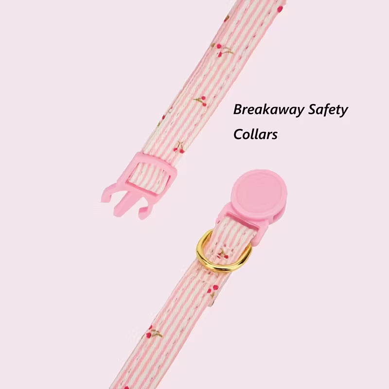 Pink & White Striped Bow Design Pet Collar