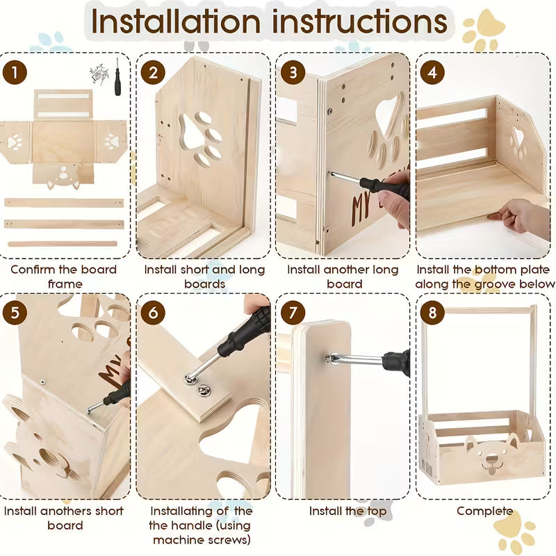 Wooden Pet Closet Organizer with Hanging Rack and Storage Box