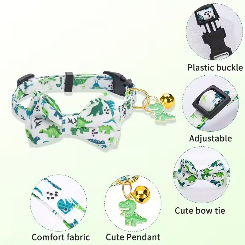 Cute Dinosaur Bowtie Pet Collar