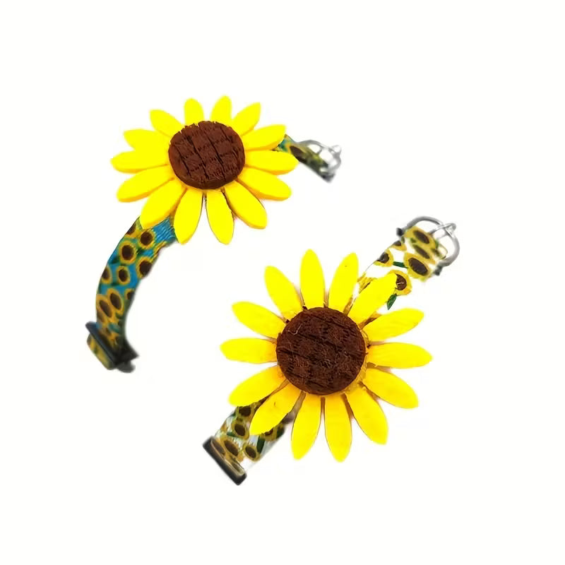 Sunflower & Bell Cat Collar with Safety Break-Away Buckle