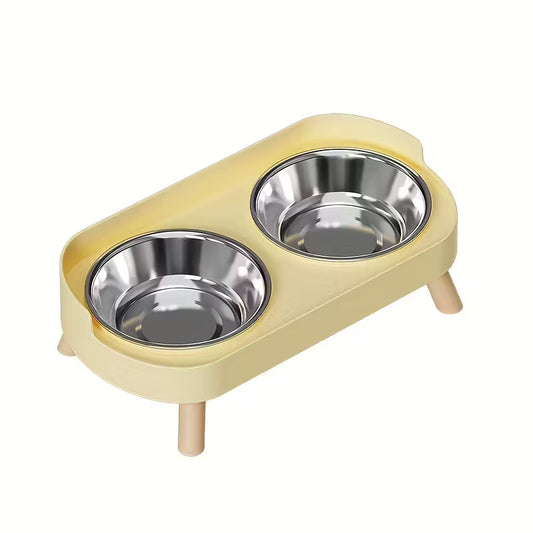 Dual Bowl Yellow Pet Feeder