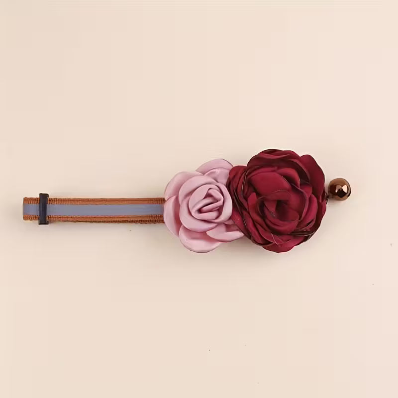 Elegant Polyester Double Rose Flower Pet Collar